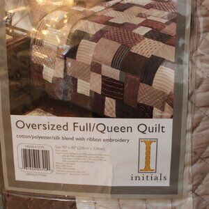 Initials By Keego Bed Spread 90"X90" Oversized F/Q Quilt Cotton Silk Embroider